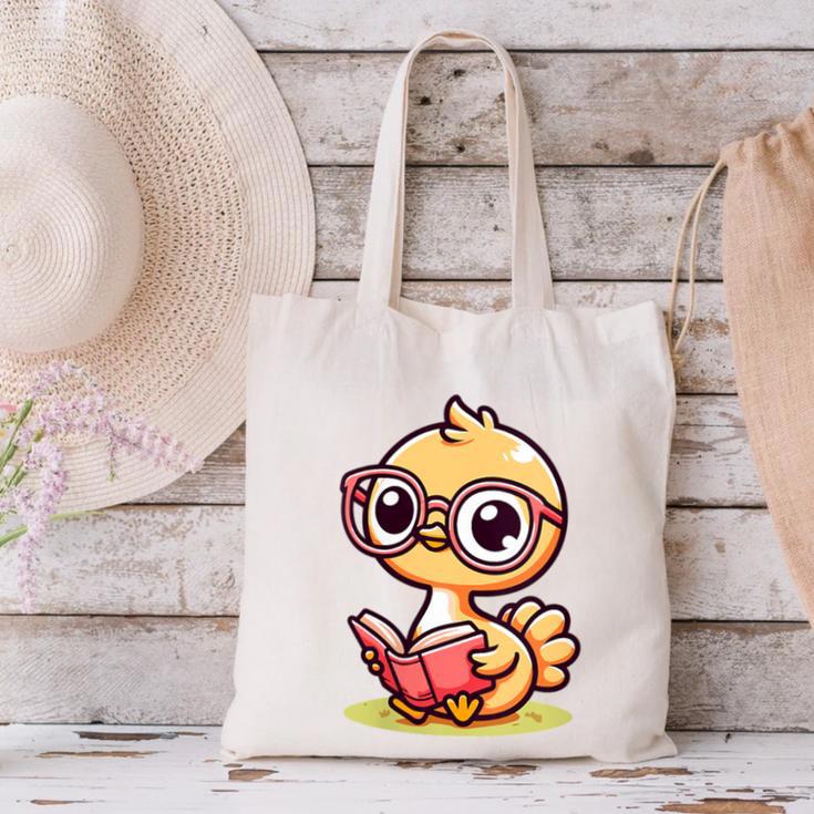 Adorable Book Lover Ostrich With Reading Glasses Cute Canvas Tote Bag