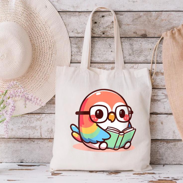 Adorable Book Lover Parrot With Reading Glasses Cute Canvas Tote Bag Adorable Book Lover Parrot With Reading Glasses Cute Canvas Tote Bag
