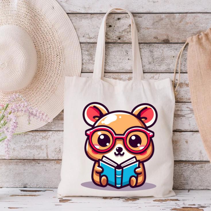 Adorable Book Lover Quokka With Reading Glasses Cute Canvas Tote Bag