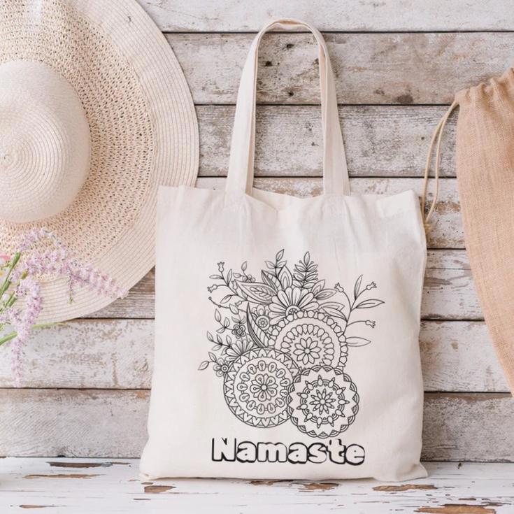 Adult Coloring Book Namaste Yoga Flowers Canvas Tote Bag Adult Coloring Book Namaste Yoga Flowers Canvas Tote Bag