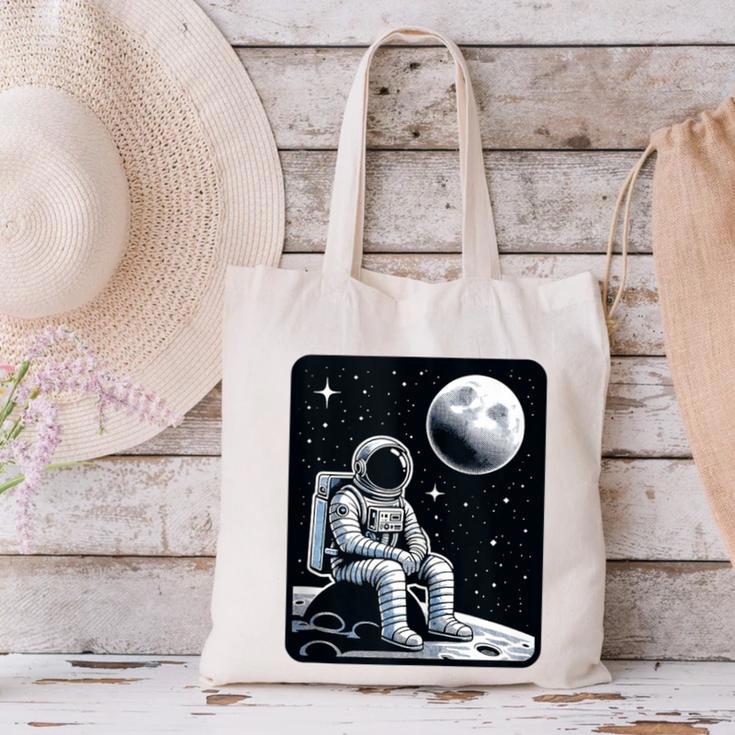 Aesthetic Spaceman Astronaut On The Moon Space Introvert Canvas Tote Bag Aesthetic Spaceman Astronaut On The Moon Space Introvert Canvas Tote Bag