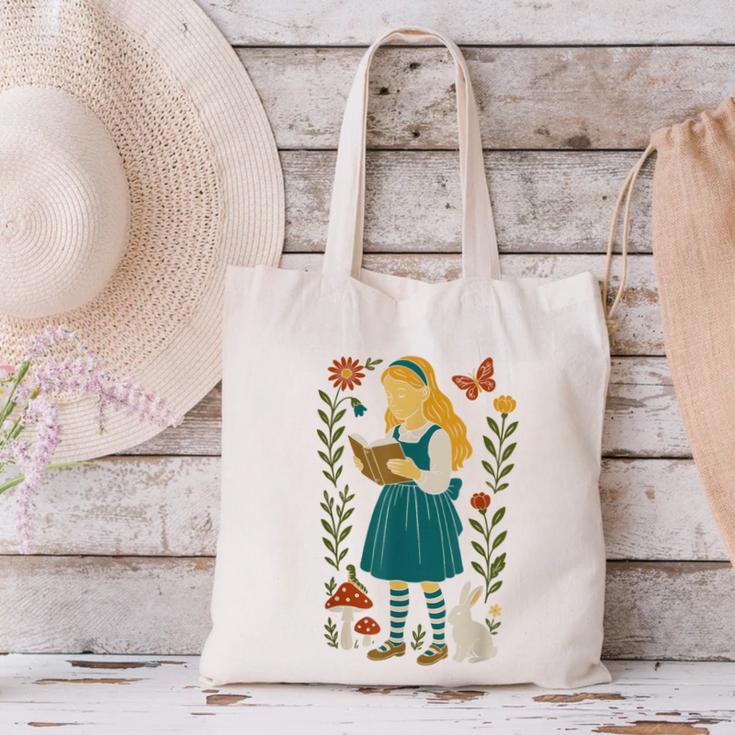 Alice In Wonderland Book Lover Lewis Carroll Rabbit Canvas Tote Bag