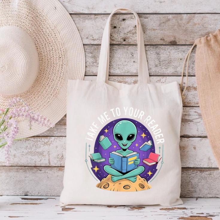 Alien Reader Reading Teacher Librarian Book Lover Canvas Tote Bag