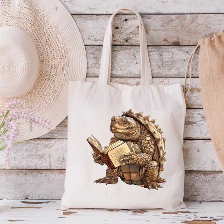 Alligator Snapping Turtle Reading A Book Canvas Tote Bag