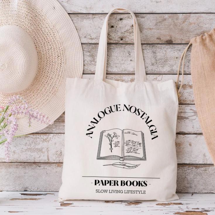 Analogue Nostalgia Paper Books Book Graphic Canvas Tote Bag