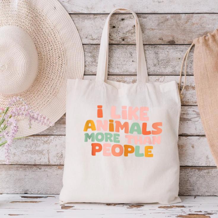 I Like Animals More Than People Sarcastic Introvert Canvas Tote Bag