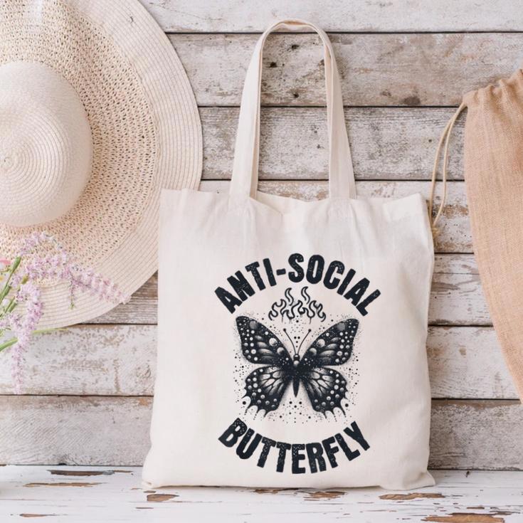 Anti-Social Butterfly Awkward Introvert Homebody Humor Canvas Tote Bag Anti-Social Butterfly Awkward Introvert Homebody Humor Canvas Tote Bag