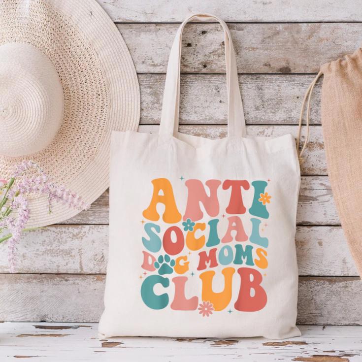 Anti Social Dog Moms Club Introvert Dog Mom Retro Men Women Canvas Tote Bag