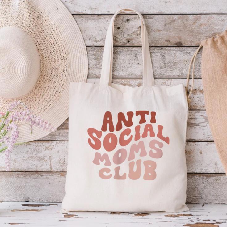 Anti Social Moms Club On Back Retro Introvert Unsociable Canvas Tote Bag