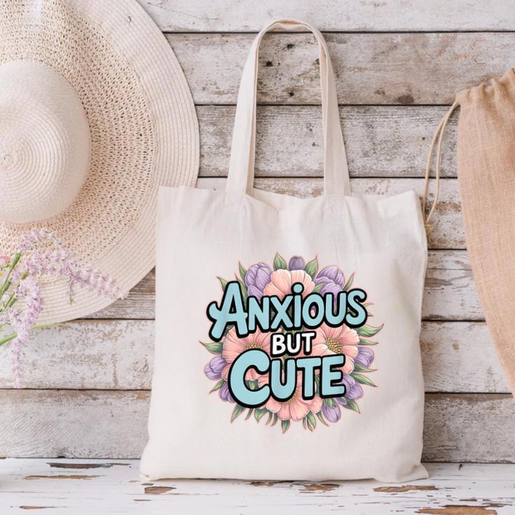 Anxious But Cute Introvert Floral Social Anxiety Canvas Tote Bag