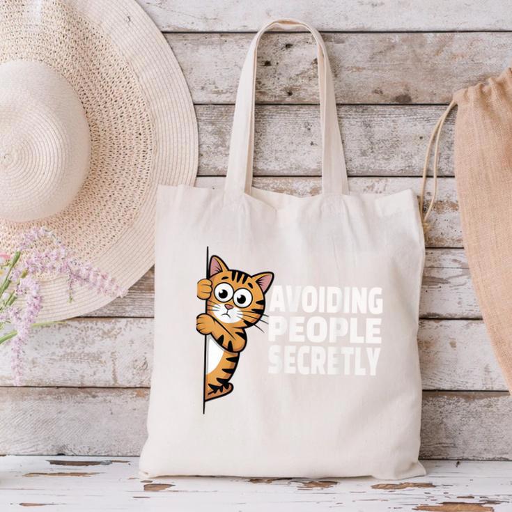 Avoiding People Secretly Cat Introvert Humor Canvas Tote Bag