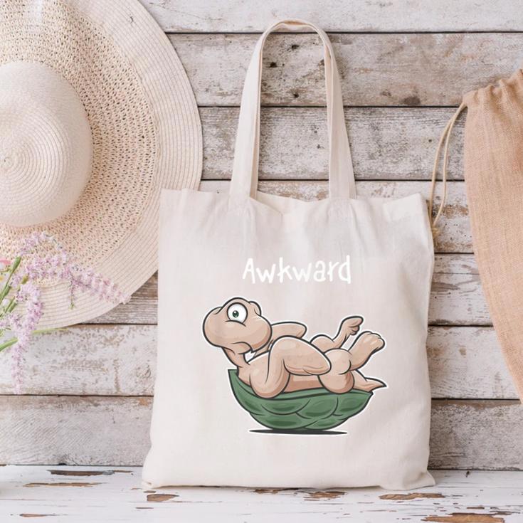 Awkward Turtle Upside Down Witty Comical Introvert Canvas Tote Bag Awkward Turtle Upside Down Witty Comical Introvert Canvas Tote Bag