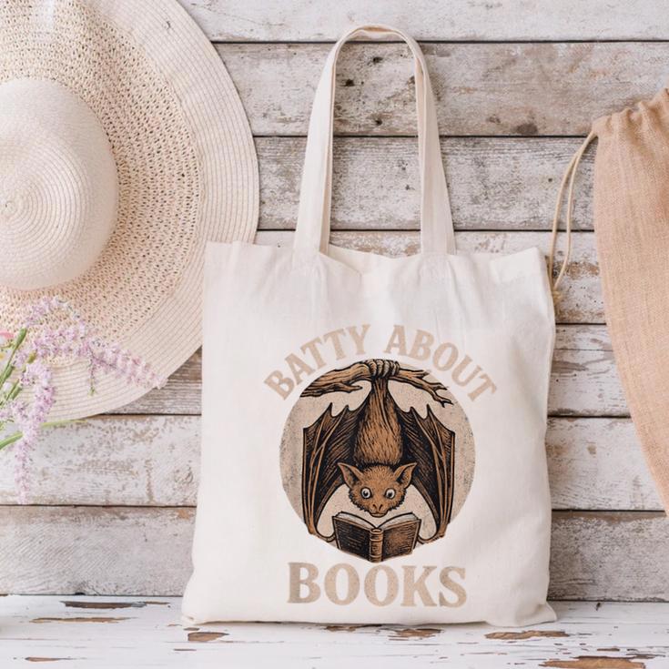 Batty About Books Reading Book Lover Men Women Distressed Canvas Tote Bag