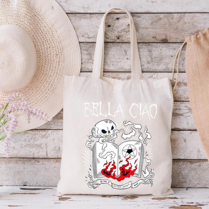 Bella Ciao Goodbye Beautiful Skull Book Of Dark Magic Occult Canvas Tote Bag
