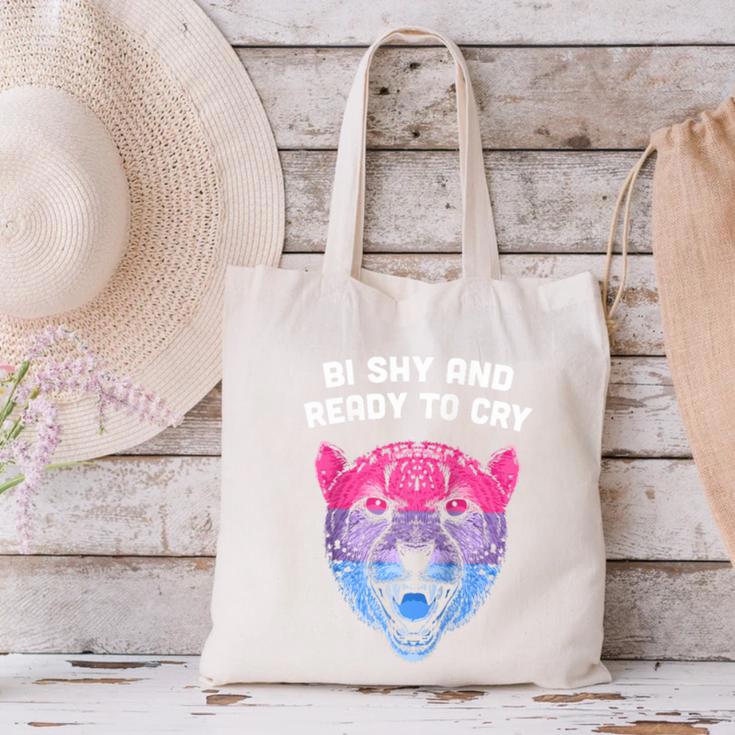 Bi Shy And Ready To Cry Bisexual Introvert Bi Pride Raglan Baseball Tee Canvas Tote Bag
