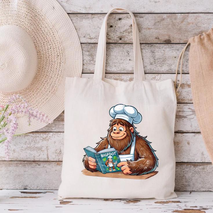Bigfoot Reading a Cookbook Canvas Tote Bag