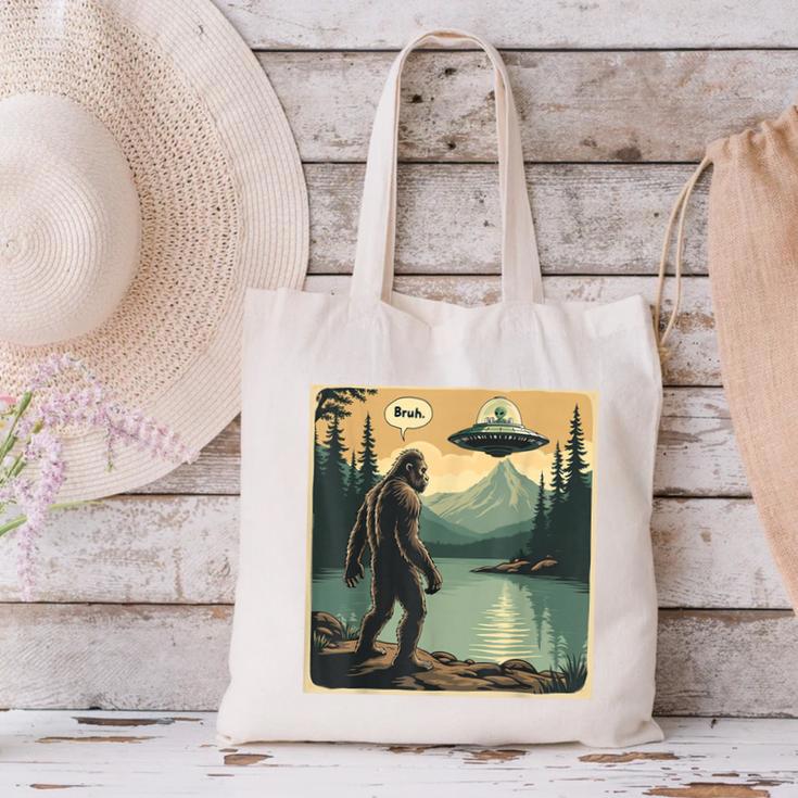 Bigfoot Sasquatch Alien Spaceship UFO Introvert Bruh Canvas Tote Bag Bigfoot Sasquatch Alien Spaceship UFO Introvert Bruh Canvas Tote Bag