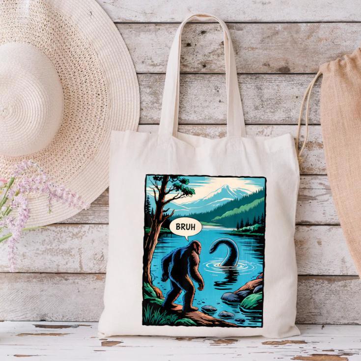 Bigfoot Sasquatch Loch Ness Monster Introvert Bruh Canvas Tote Bag