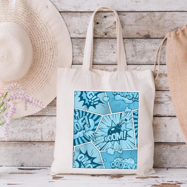Blue Comic Book Blue Graphic Canvas Tote Bag