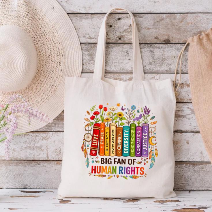 Boho Floral Book Big Fan Of Human Rights Liberal Protest Canvas Tote Bag