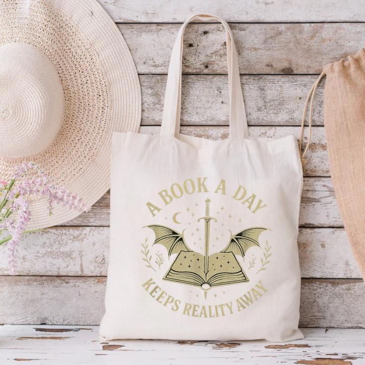 A Book A Day Keeps Reality Away Reading Escape Quote Canvas Tote Bag