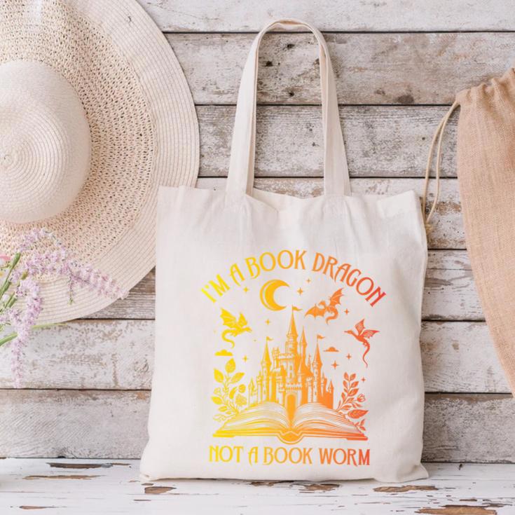 Book Dragon Not Book Worm Premium Canvas Tote Bag
