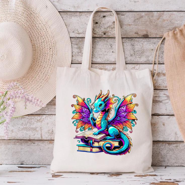 Book Dragon Reading Canvas Tote Bag