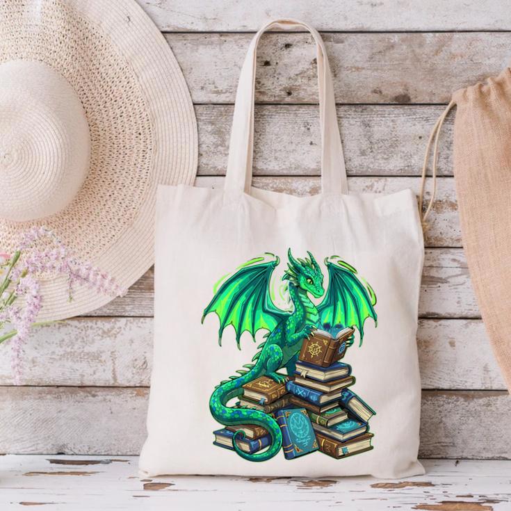 Book Dragon Reading Fantasy Canvas Tote Bag Book Dragon Reading Fantasy Canvas Tote Bag