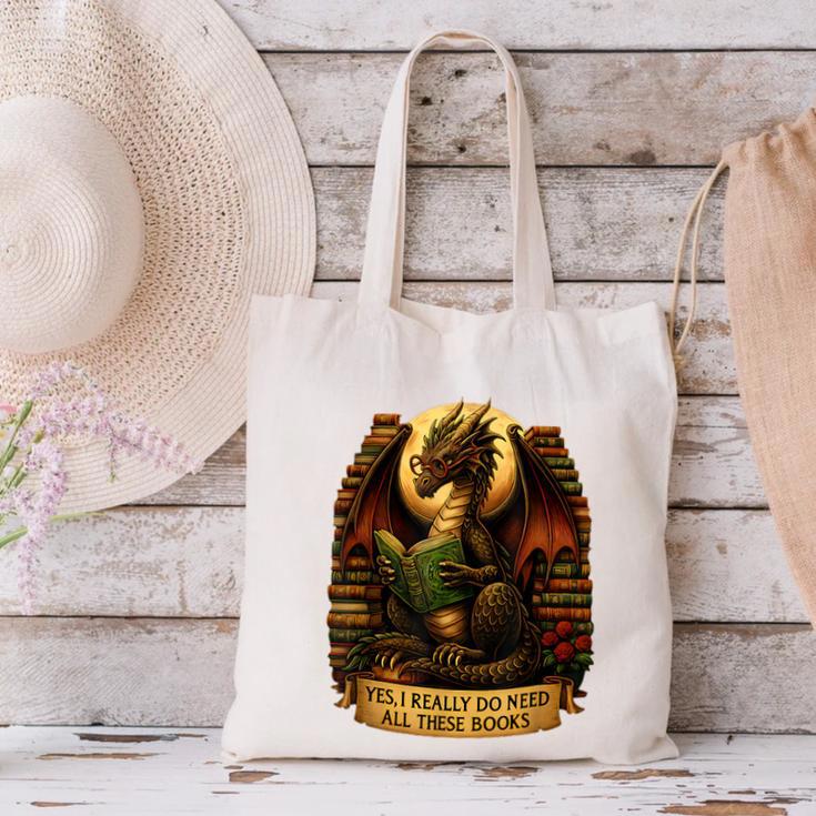 Book Dragon Yes I Really Do Need All These Books Men Women Canvas Tote Bag Book Dragon Yes I Really Do Need All These Books Men Women Canvas Tote Bag