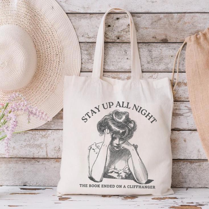 The Book Ended On a Cliffhanger Cute Book Lover Teach Canvas Tote Bag