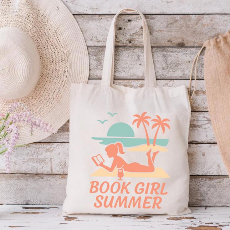 Book Girl Summer Book Reading Retro Sunset Canvas Tote Bag