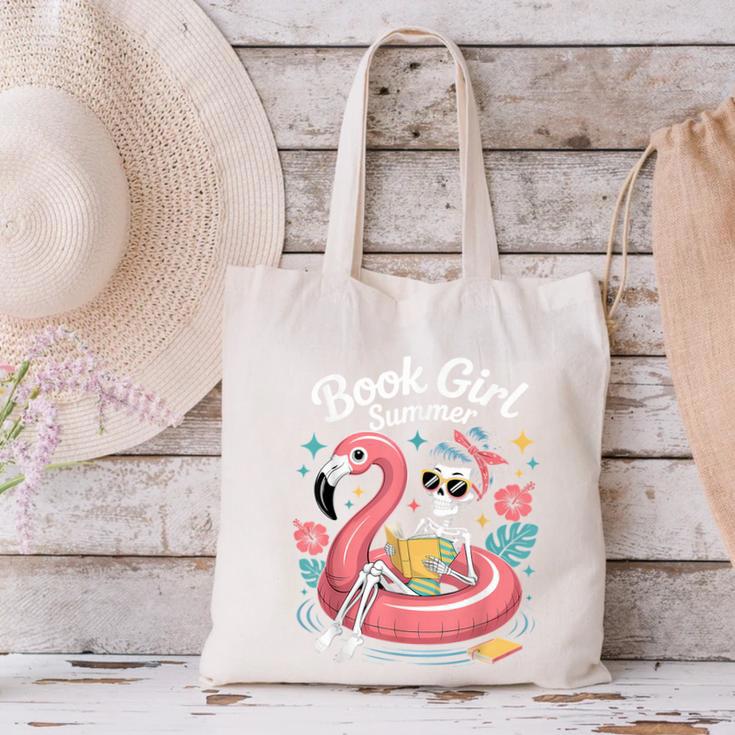 Book Girl Summer Skeleton Reading Books Lovers Beach Canvas Tote Bag