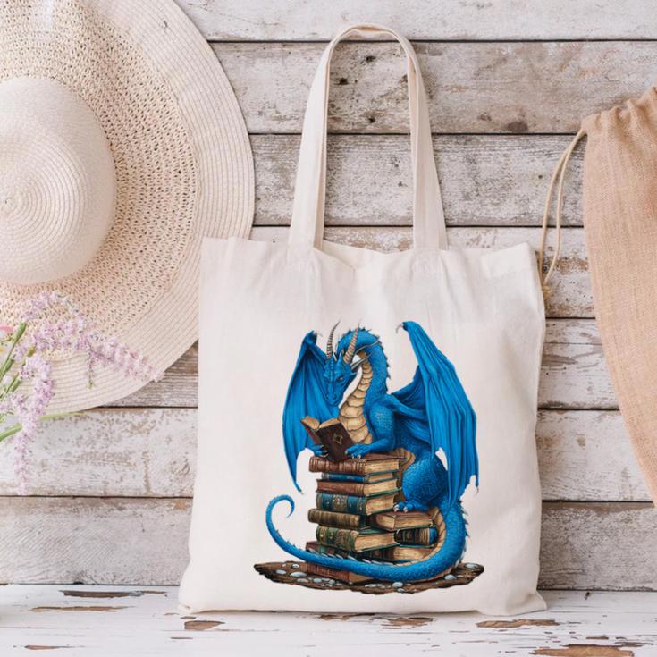 Book Lover Bookworm Reading Books Dragon Premium Tri-Blend Canvas Tote Bag
