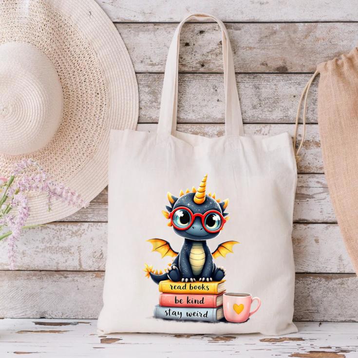 Book Lover Cute Baby Dragon Reading Canvas Tote Bag