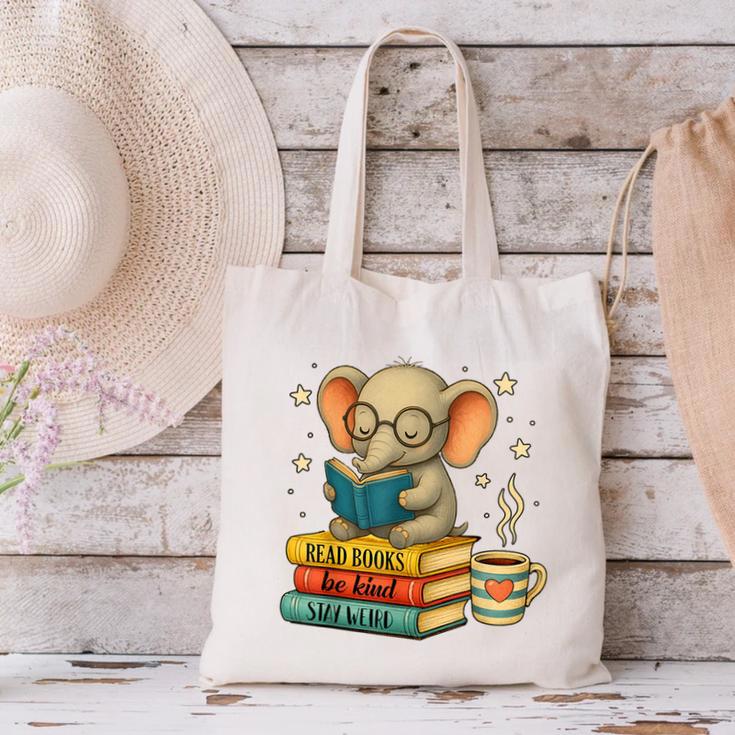Book Lover Elephant Reading Books Library Read Books Be Kind Canvas Tote Bag