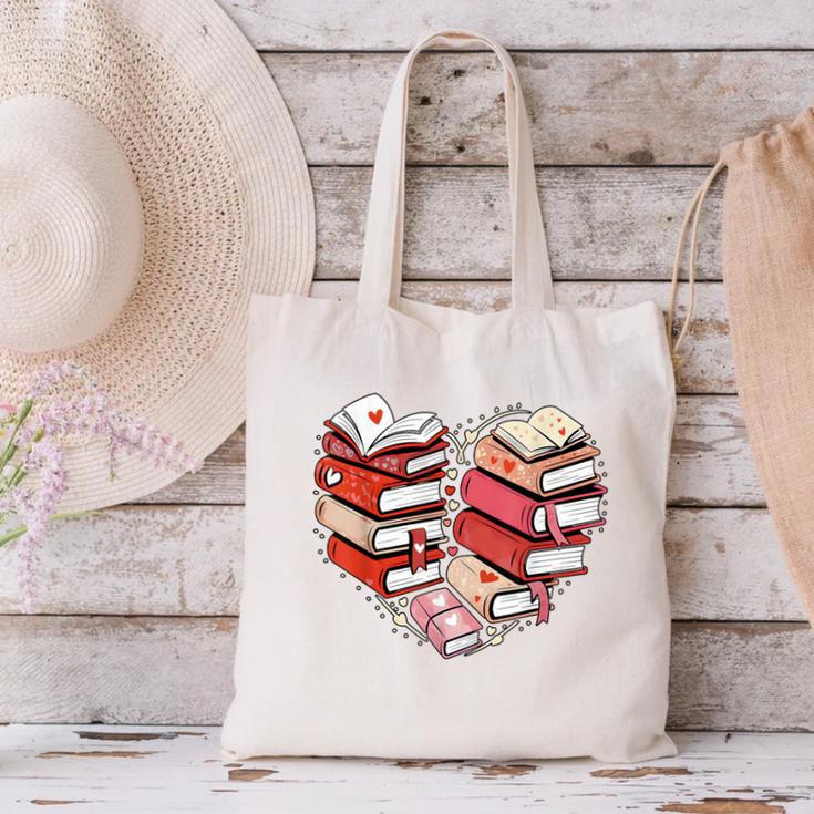 Book Lover Heart Shape Reading Librarian Valentine Men Women Canvas Tote Bag