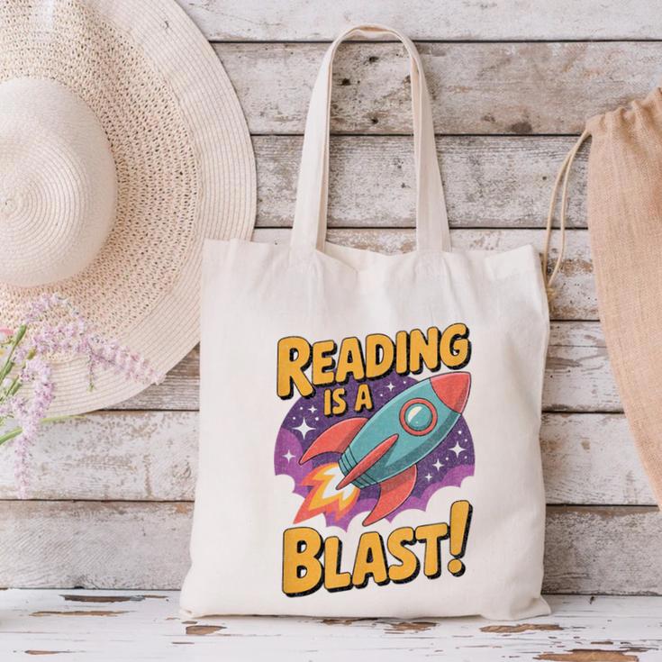 Book Lover Kids And Adults Reading Is a Blast Rocket Ship Canvas Tote Bag