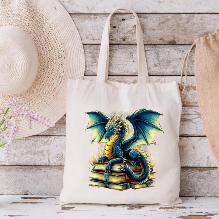 Book Lover Reading Fantasy Dragon Canvas Tote Bag