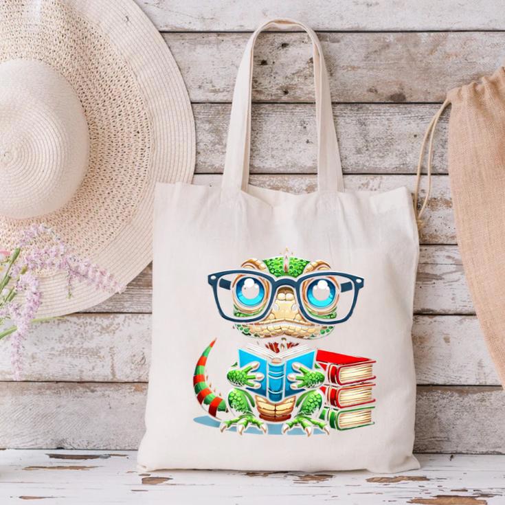 Book Lover Reading Iguana Canvas Tote Bag