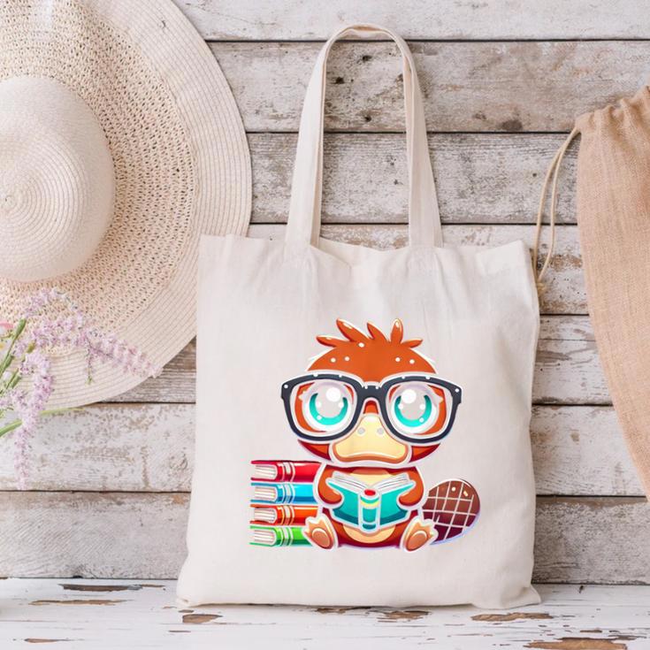 Book Lover Reading Platypus Canvas Tote Bag