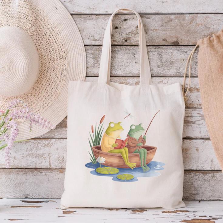Book Shirt Frog Toad Fishing Vintage Book Frog Canvas Tote Bag
