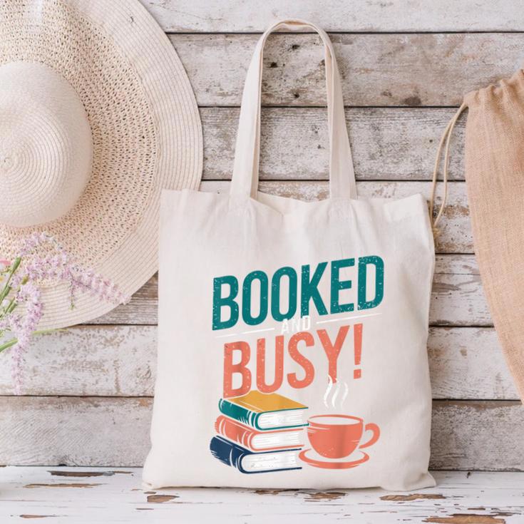 Booked And Busy Cool Coffee Reading Relaxing Books Canvas Tote Bag