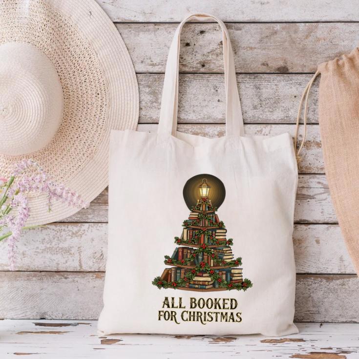 All Booked For Christmas Book Tree Book Lover Teacher Canvas Tote Bag
