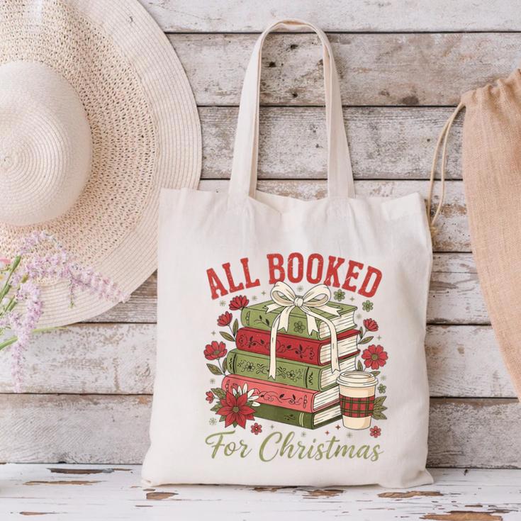All Booked For Christmas Coquette Xmas Book Club Book Lovers Canvas Tote Bag