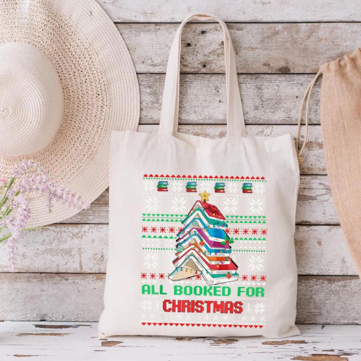 All Booked For Christmas Tree Book Ugly Christmas Sweatshirt Canvas Tote Bag
