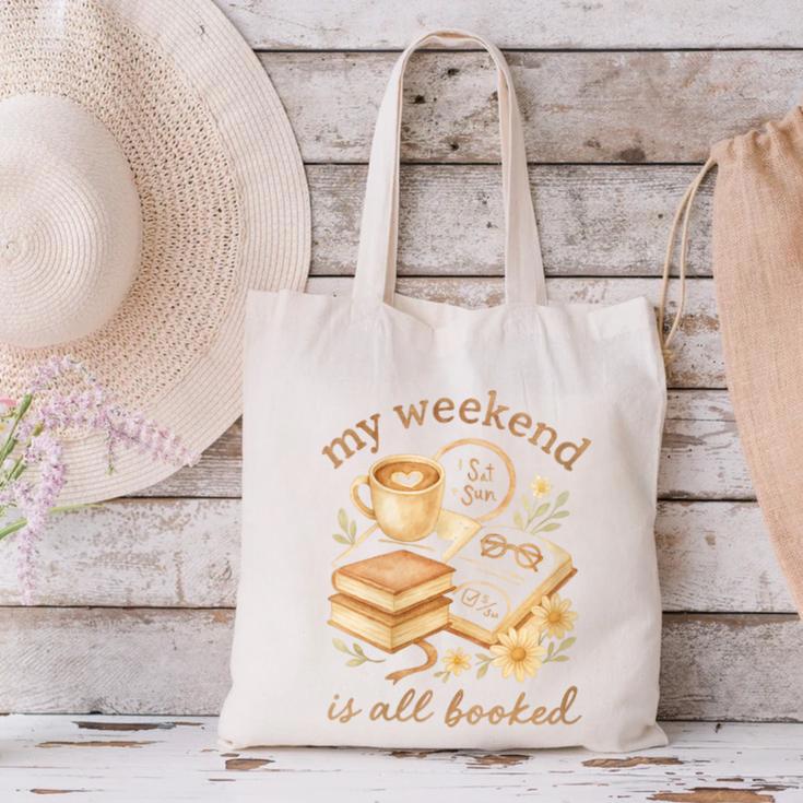 My Weekend Is All Booked Cozy Book Lover Reading Canvas Tote Bag