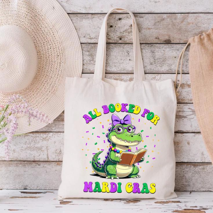 All Booked For Mardi Gras Crocodile Reading Book Teacher Canvas Tote Bag