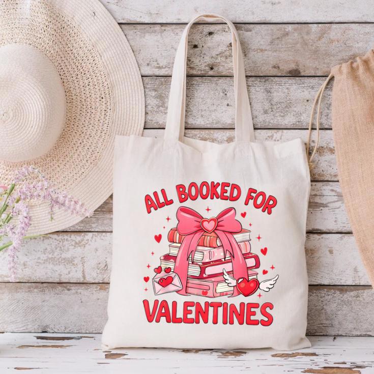 All Booked For Valentine Bow Books Lover Teacher Girl Women Canvas Tote Bag