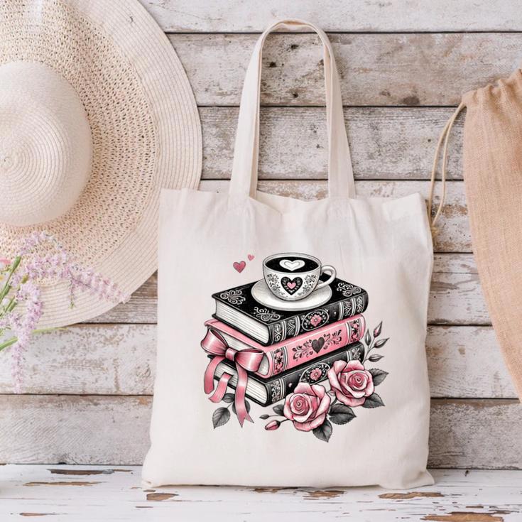 All Booked For Valentine's Coquette Bow Books Teacher Girly Canvas Tote Bag