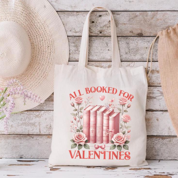 All Booked For Valentines Shirt Romantic Cupid Roses Books Canvas Tote Bag